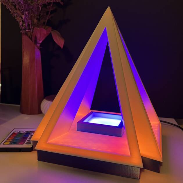 Raspberry-Blue Pyramid Table Lamp
